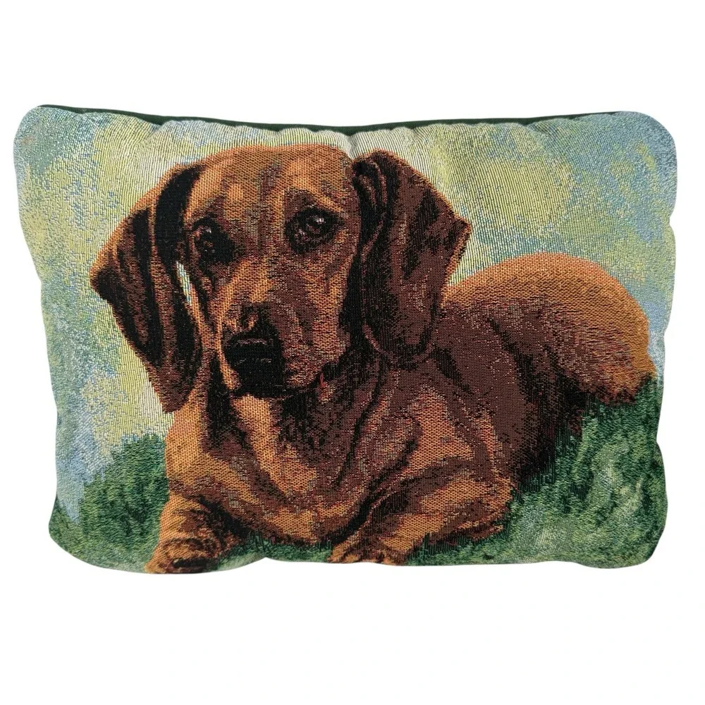 Vtg Dachshund Weiner Dog Sausage Tapestry‎ Throw Pillow Linda Picken Cottagecore
